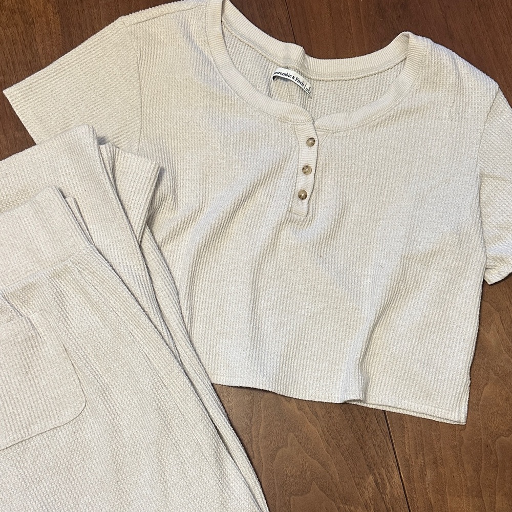 Abercrombie & Fitch Matching Set Cream Waffle Knit